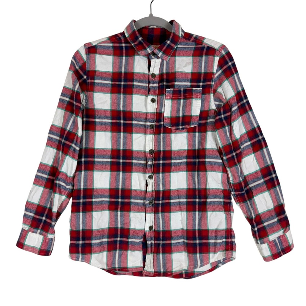 Cat & Jack Shirt Boys 16 Red Plaid Button Up Long Sleeve Flannel Cotton Casual
